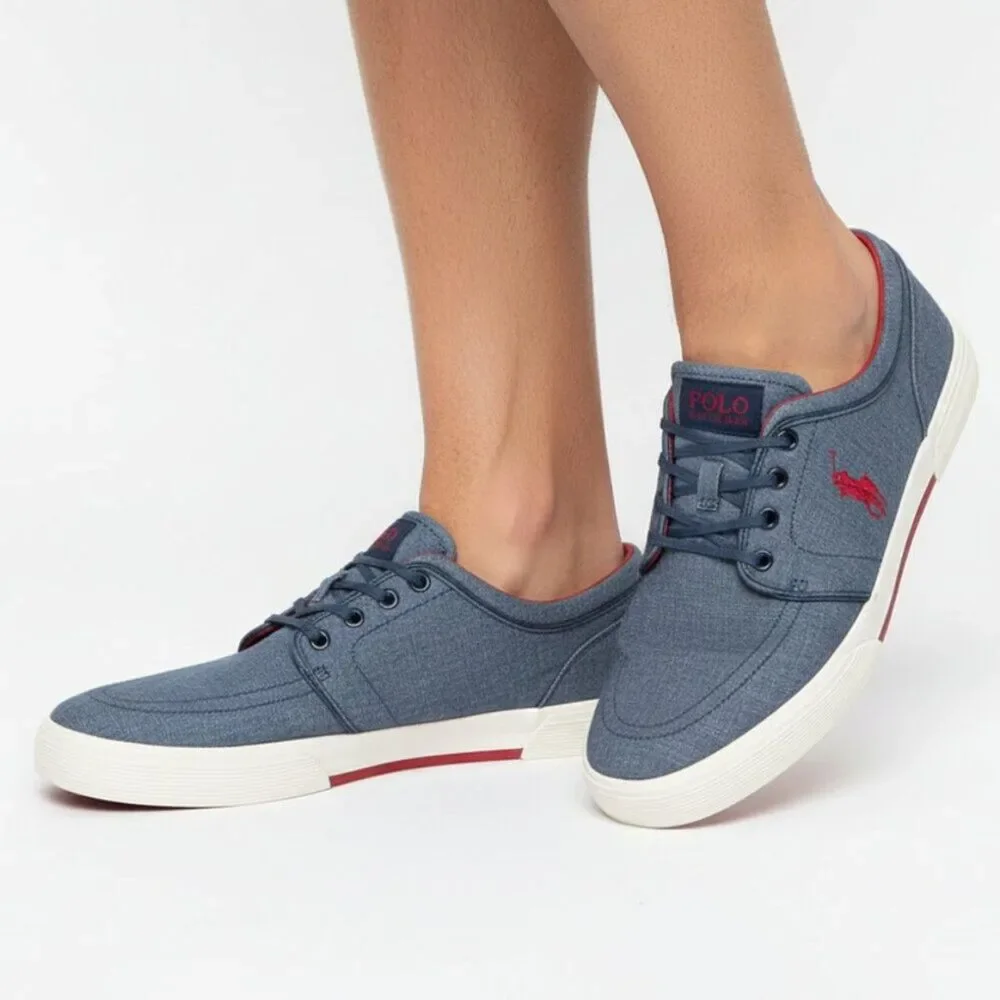 Ralph Lauren Men's Faxon Casual Gray Chambray Lace Up Topsider Boat Shoes 10.5
